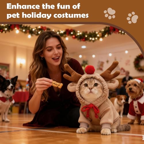 Lpoppcx Rentier Kostüm Für Hunde | Neuheit 3D Rentier Ohren,Weihnachtsoutfit für Hunde,für Geburtstagsfeier und Cosplay für Feiertage und Winter