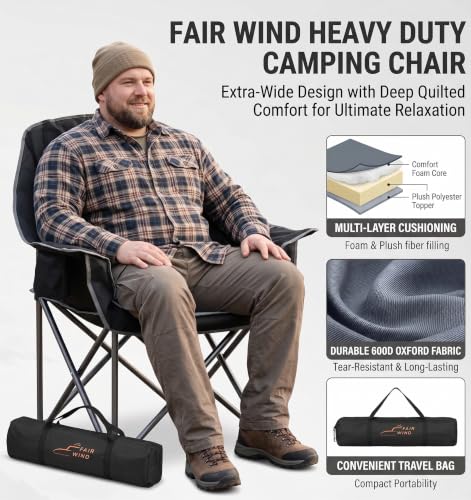 FAIR WIND XL Silla Plegable de Camping Sobredimensionada y Totalmente Acolchada para Adultos miniatura 4