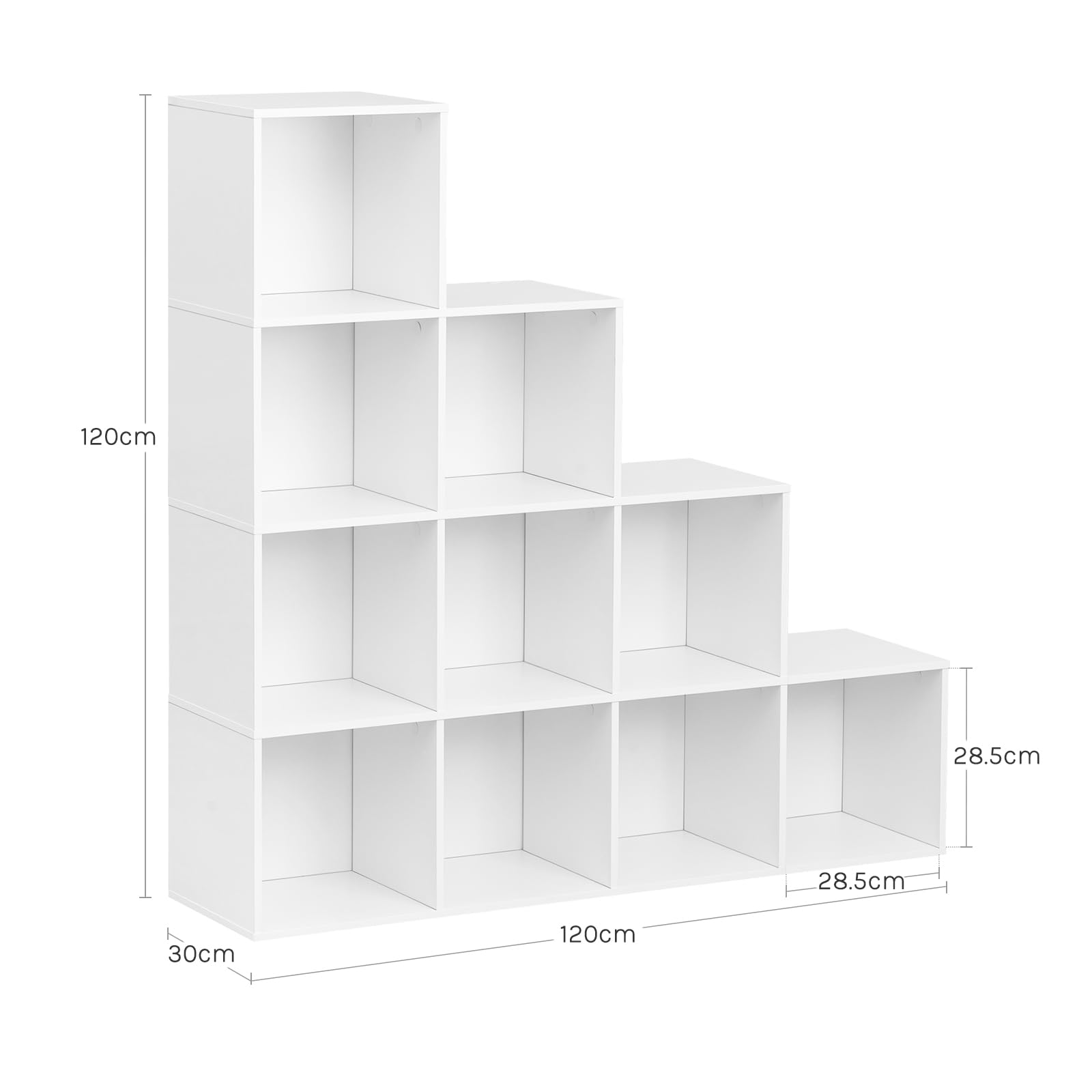 WOLTU Estantería Librería de Pie, Estantería Modular 10 Cubos | Organizador Cubos, Estanteria Escalonada de Biblioteca, Libreria Abierta Oficina, Salon y Estudio, 120x30x120 cm, Blanco