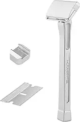 Navalha de segurança KAMPFE feita de material de liga de alumínio 6061, alça de barbear de um lado para homens com suporte de ventosa e lâminas de barbear de segurança