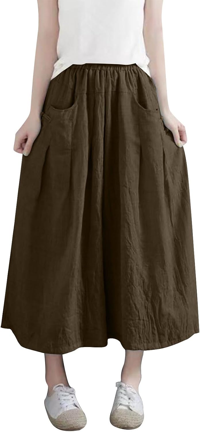 Womens Cotton Linen Shorts Fashion Casual Skirt Capri Culottes Flowy Loose Wide Leg Palazzo Lounge Pants with Pockets