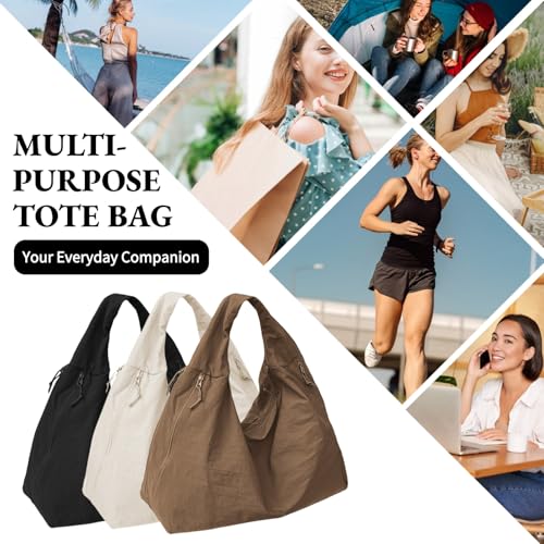 Image of Slouchy Tote Bag for Women Large Nylon Shoulder Bag with Multiple Pockets Crescent Bag Underarm Hobo Bag for Travel Gym