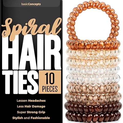 Spiral Hair Ties (10 Pieces), Coil Ponytail Holders for Women's Thick Hair, No Crease Plastic Ties for All Hair Types (Assorted Colors) Cover