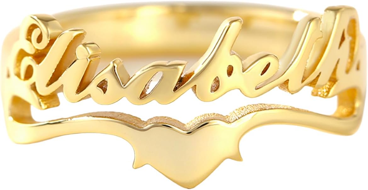 Name Ring Personalized 10K 14K 18K Solid Gold Custom Name Ring with Birthstone Nameplate Ring for Birthday Mother's Day Gift