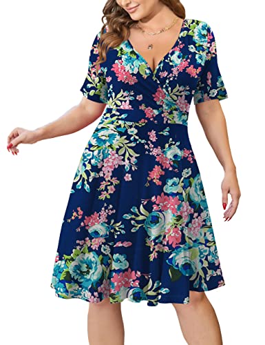 Image of Ahlaray Plus Size Faux Wrap Dress for Curvy Women with Pockets | Flattering faux wrap V-neck with soft stretch fabric and pockets for work, weddings and everyday comfort.