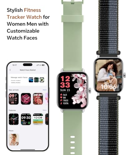 Image of Quican Smart Watches for Women Men, Android Smart Watch | 1.8 inch Fitness Tracker Watch, Waterproof, Calling, Heart Rate /Sleep Monitor, Alexa, Gifts for Women, Silicone Band, Green