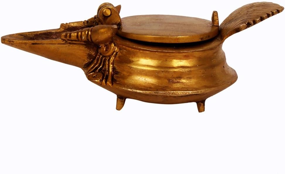 Purpledip Rare Antique Replica Brass No-Spillage Oil lamp with lid, Diwali Gift Item (10220)
