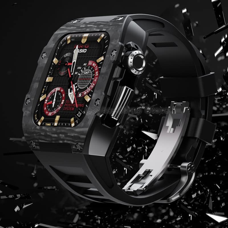 Kit Mod Apple Watch Boîtier Fibre Carbone Bracelet Caoutchouc Silicone iwatch - 4
