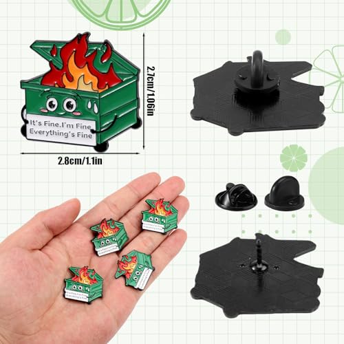 Image of 5pcs Positive Enamel Dumpster Fire Pins, Black Dumpster Fire Pin Enamel Lapel Pin It's Fine I'm Fine Everything Is Fine Pins Dumpster Flame Brooch Dumpster Fire Jewelry Ornament Gift for Coworker