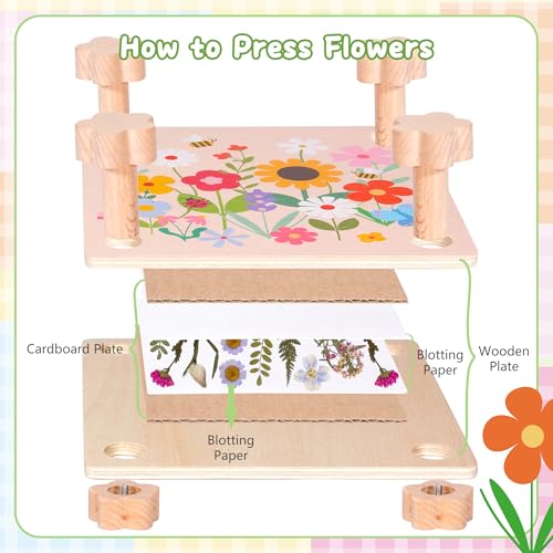 Image of Aboofx Creativity Pressed Flower Art Kit for Kids, Craft Kits 4 Layers Wooden Flower Pressing Kit for Crafts Press Flowers and Plant for DIY Art, Make Bookmarks Greeting Cards for Girls Boys Ages 5+
