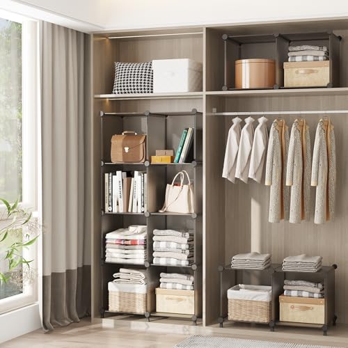 Image of AWTATOS Cube Storage Organizer, Storage Cubes Shelves Bookshelf, 6 Cube Closet Organizers and Storage, DIY Stackable Plastic Clothes Organizer Shelving for Bedroom, Home, Grey