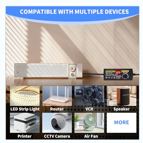 Adjustable Power Supply 3V~24V 5A 120W Universal 100V-240V AC/DC Power Adapter Converter 8V 12V 15V 18V 19V 20V 24V Power Supply with 14 DC Tips&Polarity Converter for LED Strip Light Printer Speaker4