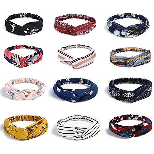 VOARGE 12 pezzi anni fiore stampato Cross Elastico testa avvolgere carino capelli gioielli, fascia per capelli morbido turbante fascia per la fronte per tutti i giorni Yoga Sport Fitness per ragazze