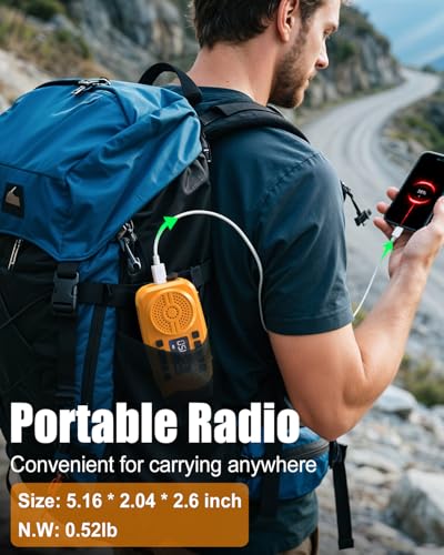 Image of Runningsnail Emergency Weather Radio, 7400mWh Hand Crank Emergency Radio with LCD Display, Support Weather Alert Radio, USB /Solar /Hand Crank,1W Flashlight&SOS Alarm for Outdoor&Home Emergency (Orange)