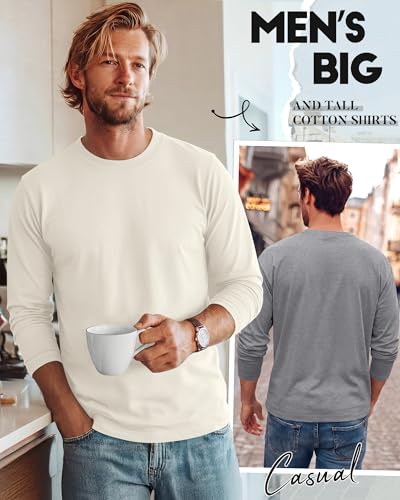 Image of August Alley 4 Pack Men's Big and Tall Cotton Shirts L-7XL, Long Sleeve Oversized Tops Loose Casual Large T-Shirts Basic Tee