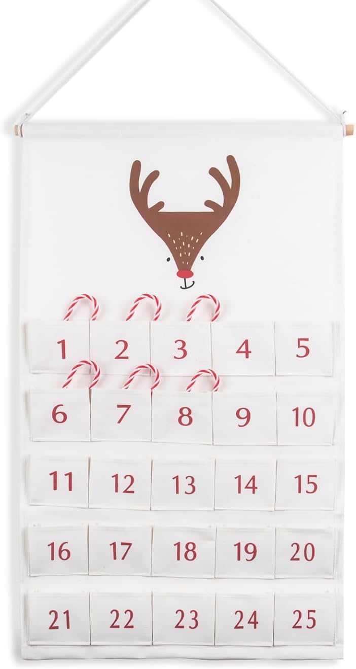 Christmas Countdown Advent Calendar with Pockets,Advent Calendars for Kids Chocolate & Candy,Countdown to Christmas Xmas Holiday Decorations,17x28 Inch (Beige)