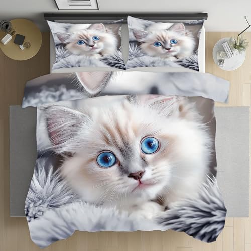 Yidbhsse Chat Kawaii Housse De Couette Microfibre Mignon Animaux Parure De Lit 200x200 Adulte, Parure De Drap Chat Siamois Parure De Couette Fermeture Éclair...