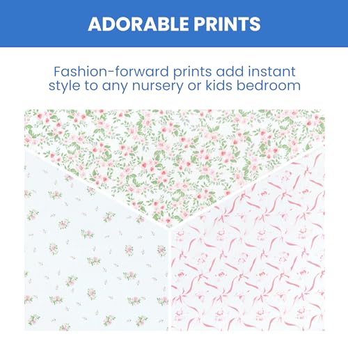 Image of Delta Children Fitted Crib Sheets for Girls and Boys - Crib Sheet for Standard Crib and Toddler Mattresses - 28x52 Inch (Pack of 3), Pink Floral