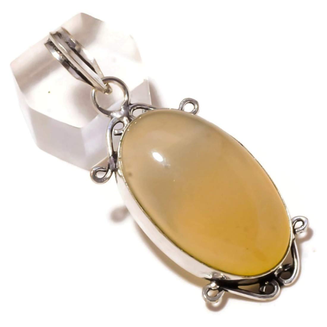 Natural Light Yellow Agate Cabochon Oval Gemstone Handmade Pendant Jewelry, Elongated Agate Pendant, Gift for Men & Women