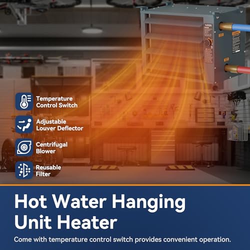 Alecoil 50,000 Btu Hydronic Hot Water Hanging Unit Heater With Water Temperature Control Switch Hha50 Water To Air Heat Exchanger With Fan For Outdoor Wood Furnaces, Garage And Warehouse Heating thumb #1