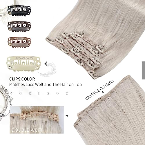 Moresoo Blonde Clip in Hair Extensions Real Human Hair Extensions Clip in White Blonde Short Bob 12 Inch for Adding Volume Invisible Natural Look Daily Use 5 Pieces/80g #60A - Image 4