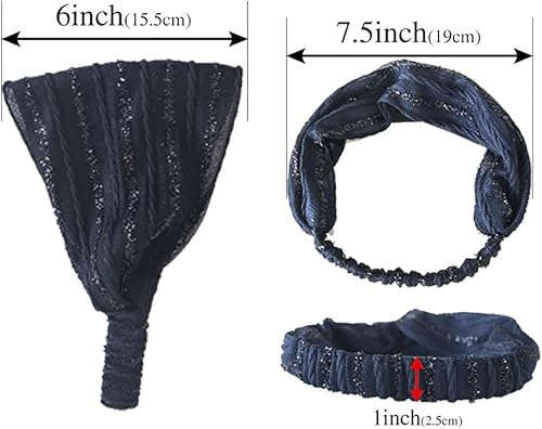 Miniatura 2 de Diadema elástica con purpurina, diadema ancha turbante, bandas elásticas para el cabello, bufandas, accesorios para el cabello, tocados para mujeres