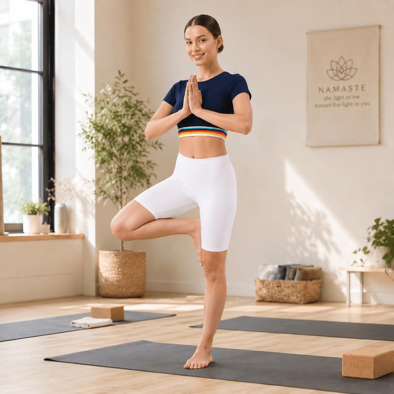 Image of Women's Cotton Lycra Cycling Shorts | 95% Cotton 5% Spandex | Stretchable Knee Length Tights for Gym, Yoga & Sports