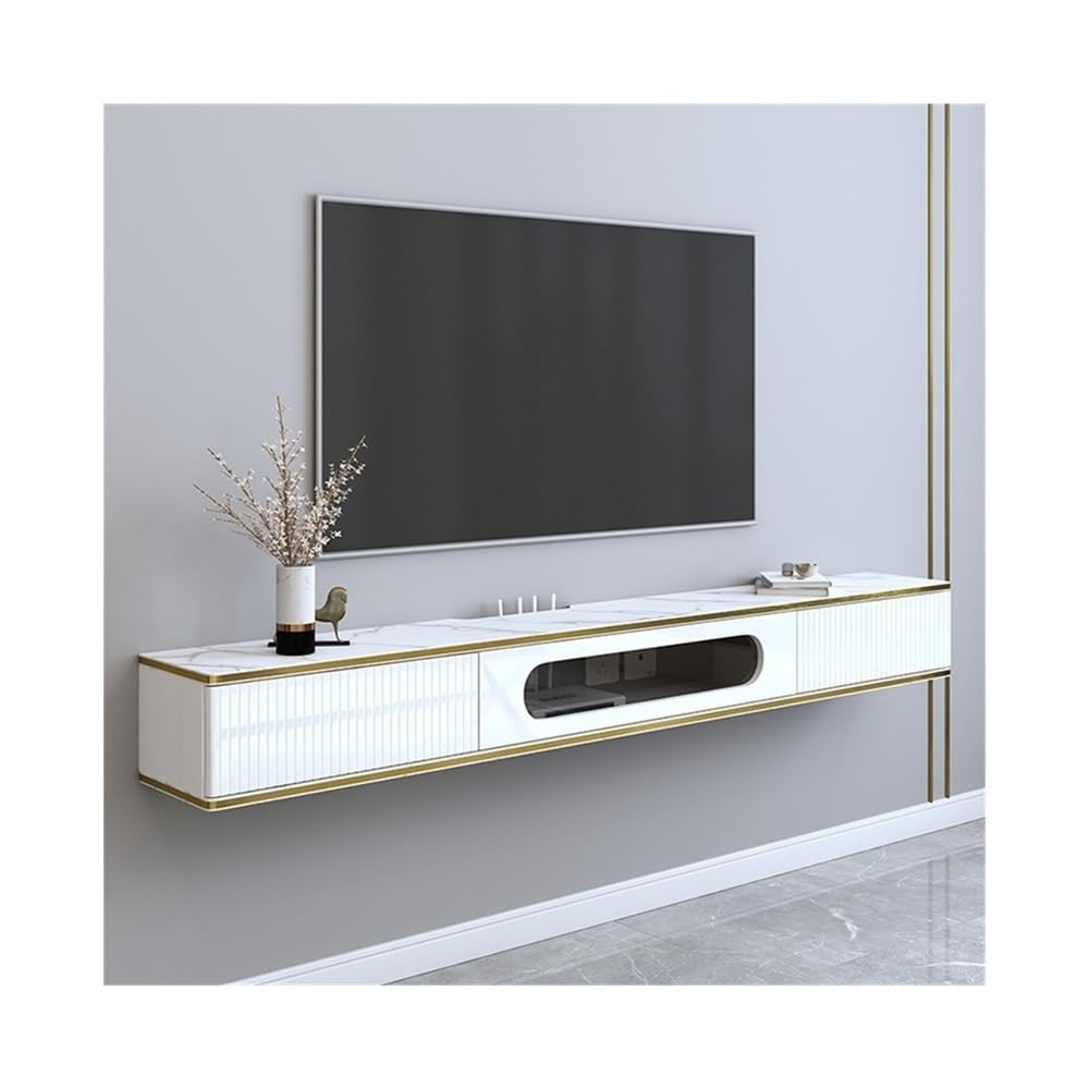 DFGHNBVC Console Modern Luxury Floating Tv Console With Imitation Rock Board Desktop, 70.8/78.7" Wall Mounted Floating Storage Cabinet For Under Tvs Entertainment,White-180X24X20Cm
