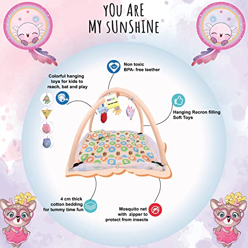 Image of Kwitchy Baby Bedding Set New Born Baby Bed | Mattress | Mosquito Net | Play Gym | Playmats | Floor Gym | Cotton | Infants | Gift Pack | Bed with Hanging Toys (0-6 Months, Orange)
