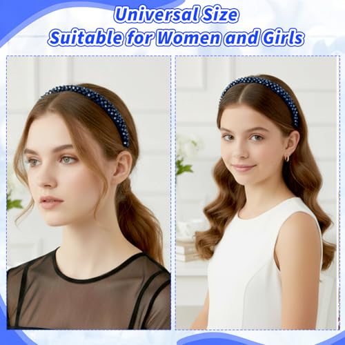 DOPENSPI Haarreif für Damen mit Kristallperlen für Mädchen, Marineblau Mode funkelnde Stirnband Haarschmuck Elegant Haarreifen Stirnbänder Haarschmuck Gepolsterte Haarbänder