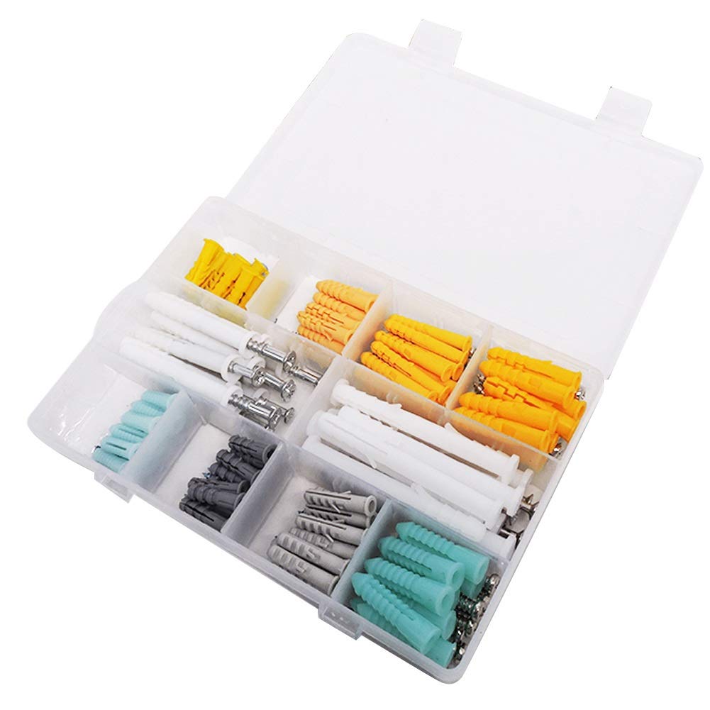 Set di tasselli con viti, viti e tasselli, 200 pezzi in acciaio inossidabile testa cilindrica croce autofilettante vite + plastica espansione parete tubo tappo set assortimento kit