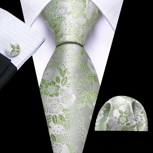 Image of Barry.Wang Flower Ties for Men Silk Woven Floral Tie Sets Necktie Handkerchief Cufflinks Wedding Party