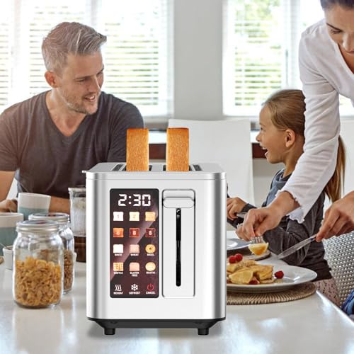 Image of 2026 Upgraded TAZTIR Touch Screen Toaster 4 Slice, Premium Stainless Steel Digital Bread Toaster with Timer, 1.5'' Wide Slot, 6 Shade Settings & 6 Bread Types, Bagel Defrost Reheat Cancel Functions