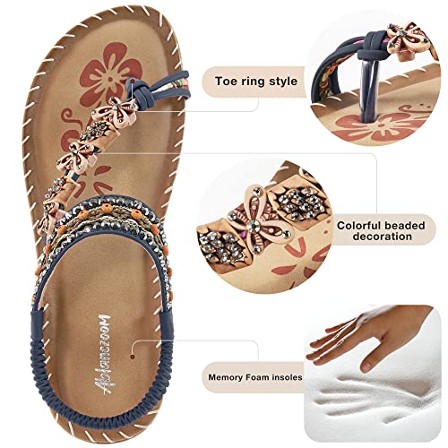 Image of Ablanczoom Flat Sandals for Women Summer: Casual Boho Beaded Toe Ring Dress Shoes - Comfortable Vacation Daily Walking Shoes