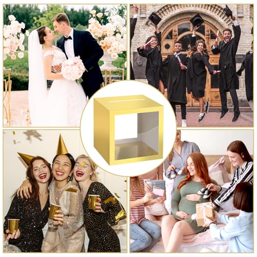 Image of Gold Card Box Wedding Favors Gift Card Boxes Post Box Cardboard Receiving Money Box Holder for Wedding Reception, Baby Showers, Anniversary, Birthday Party, Retirement, Graduation Envelope Holder