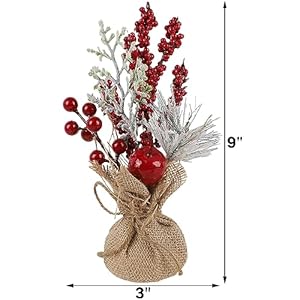 Winemana 6 pcs mini christmas tree table decorations 9 small artificial trees with red berries pine cone tabletop centerpiece for home office room holiday decorations  urban country home decor