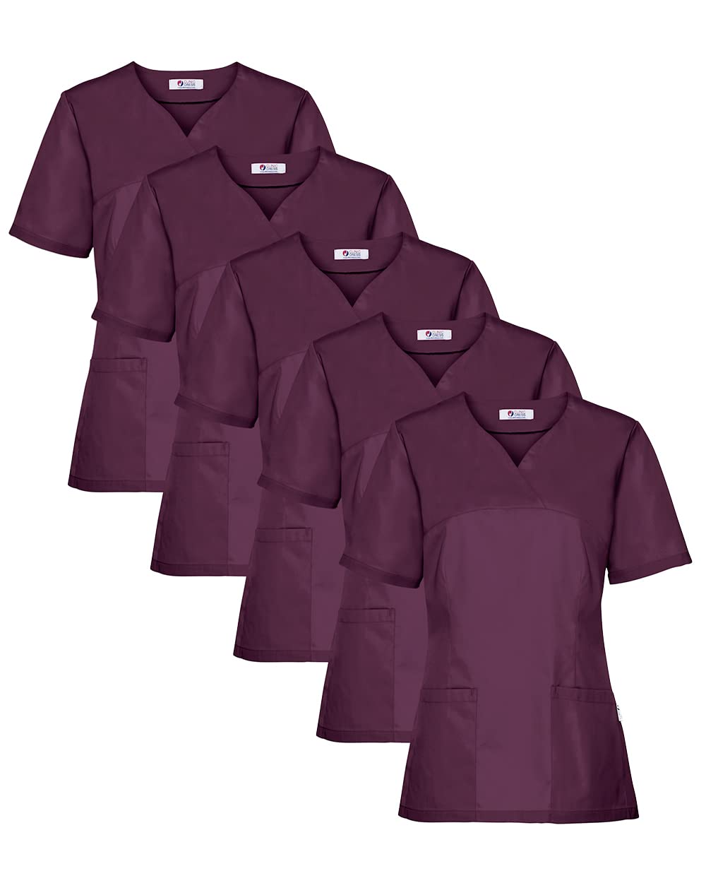 CLINIC DRESS Schlupfkasack 5er-Pack Damen Kasacks für Pflege Ärzte und Ärztinnen Praxisteam 2 Taschen leicht tailliert
