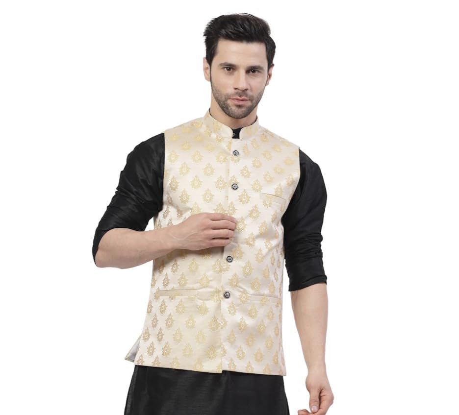 Men's Jacquard Sleeveless Nehru Jacket