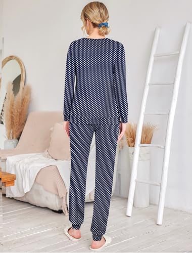 Image of Ekouaer 2 Pack Pajama Sets for Women,Long Sleeve Top With Jogger Pants Lounge Set Sleepwear with Pockets