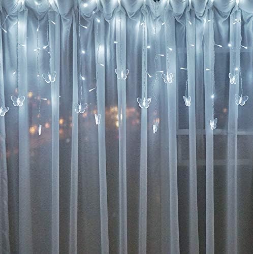 Decorman Butterfly Curtain Lights, 13ft 96 LED USB Window Fairy Lights 16 Butterflies 8 Modes Firefly Twinkle Timer String Lights with Remote for Room Bedroom Wall Ceiling Party Wedding Christmas