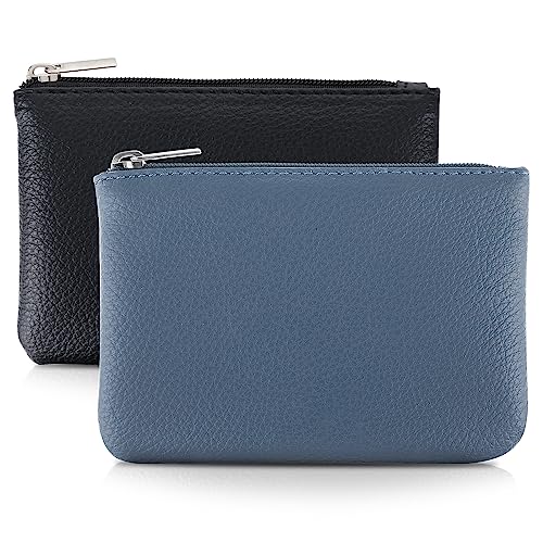 TIESOME 2Pcs Lychee Muster Münze Geldbeutel, PU Reißverschluss Münze Geldbeutel Portable Münze Geldbeutel Mini Change Wallet für Frauen Münzfach Mini Geld (Schwarz Blau)