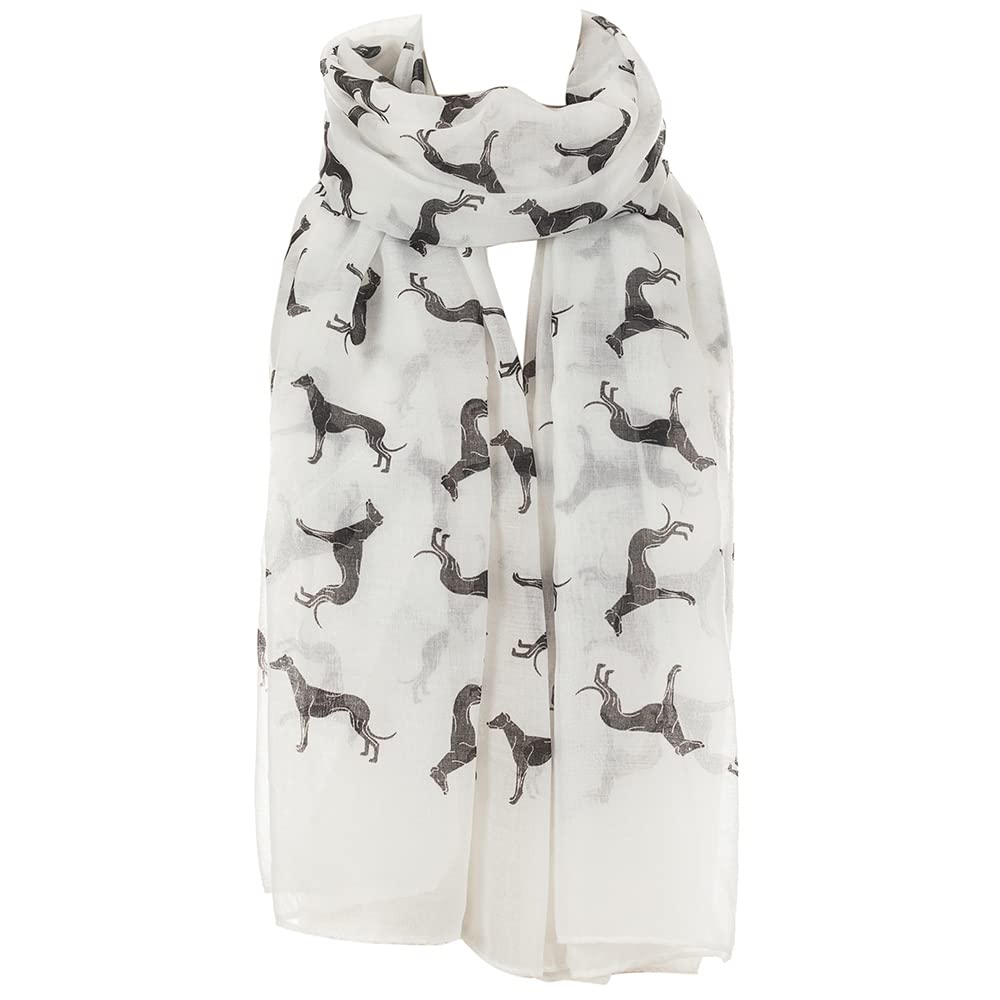 London Scarfs Ladies Women s Dachshund Sausage Dog Scarves of Cute Animal Print Oversize Long Scarf Wrap Shawl (Greyhound Dog White)
