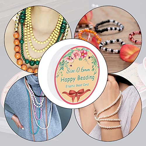 6 Rolls Elastic Bead Cord, 0.6Mm Elastic Cord For Jewelry Making, Clear Elastic String Jewelry Bead Bracelet String Stretch Cord For Bracelets Making, With 3Pcs Beaded Needle #TOP6