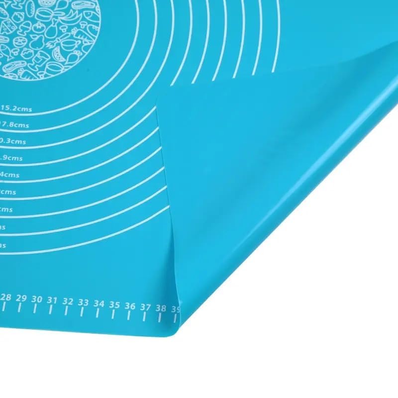 Image of LivingBasics 50x40 cm Silicone Roti Rolling Mat for Kitchen Non-Stick Chapati Dough Aata Kneading Mat with Measurement Guides /Food Grade Pad for Roti, Pizza, Paratha & Pastry (Blue, Pack of 2)