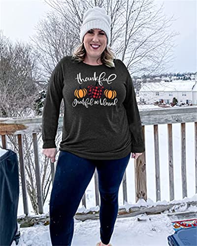 Plus Size Women Thanksgiving Shirt Thankful Greatful Blessed Tee Pumpkin Graphic Casual Raglan Long Sleeve Fall Tops 2X-5X2