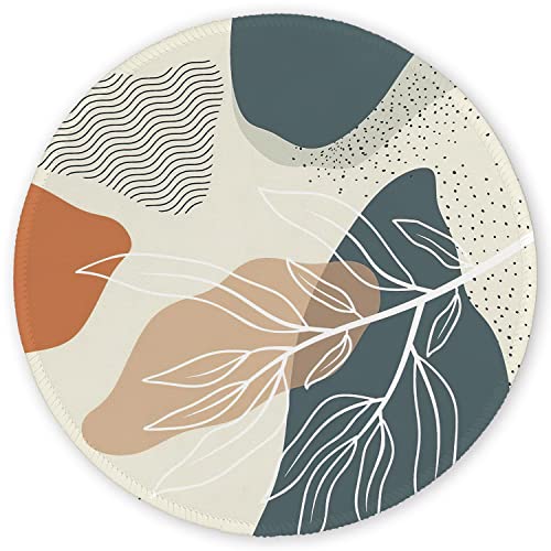 Auhoahsil Mouse Pad, Abstract Art Round Non-Slip Rubber Mousepad with Stitched Edges for Wireless Mouse Laptop Computer Gaming Office Travel Men Women Kids, Cute Design, 8.7 x 8.7 in, Boho Leaves
