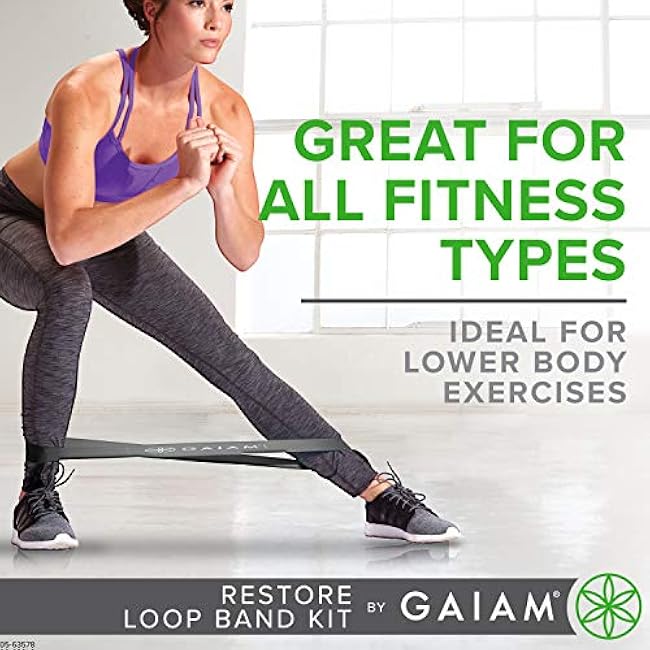 Gaiam Restore Loop Band Kit,Set of 3, Light, Medium,Heavy Lower Body Loop Resistance Bands for Legs and Booty Exercises & Workouts,15x 4Bands