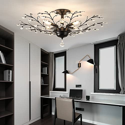 Ym Yi Mi Shu Zi Black Vintage Crystal Chandelier，E12 Modern Crystal Ceiling Light，K9 Crystal Vintage Lamp，Restaurant Living Room Bedroom Room Crystal Ceiling Light #TOP3