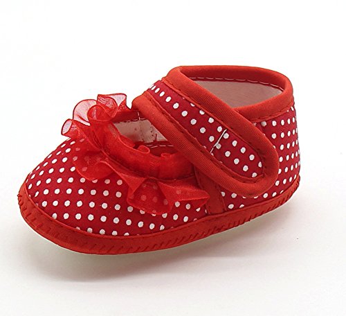 Baby Shoes Boys Girls First Walking Warm Girls Sole Dot Infant Prewalker Soft Lace Baby Shoes Casual Canvas (Red, 13)4