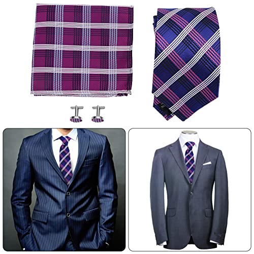 Set de corbata para hombre con diseño a cuadros clásico 3 piezas miniatura 6